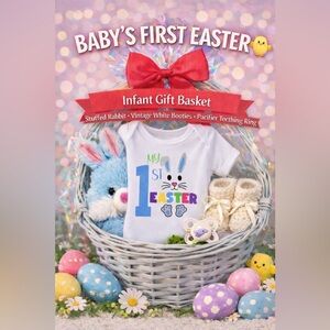 🐰🌼 Small Baby’s First Easter Basket – Vintage Booties Set 🌼My First Easter Onsie